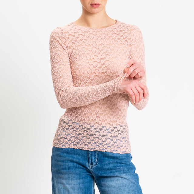 Zeroassoluto-T-shirt manica lunga in pizzo elasticizzato - pink