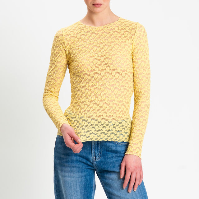 Zeroassoluto-T-shirt manica lunga in pizzo elasticizzato - yellow