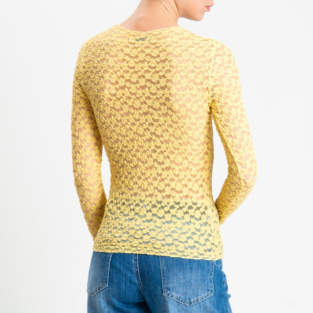 Zeroassoluto-T-shirt manica lunga in pizzo elasticizzato - yellow