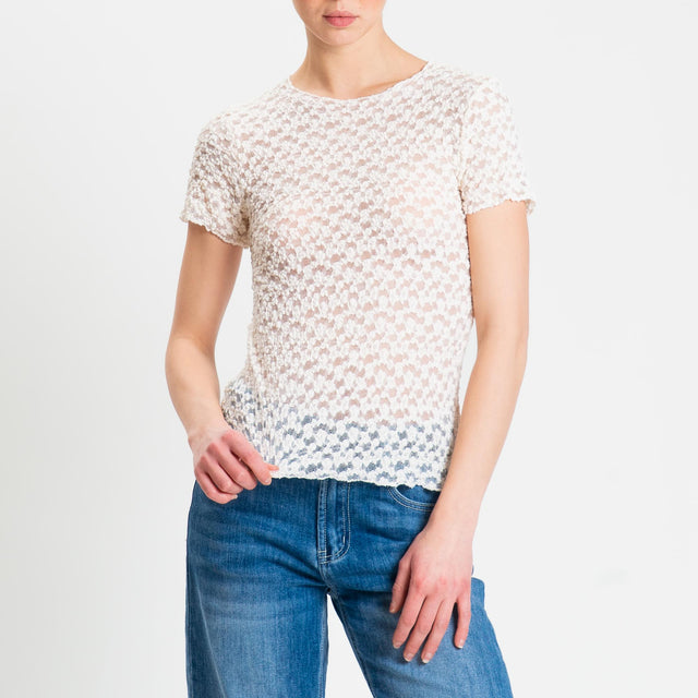 Zeroassoluto-T-shirt in pizzo elasticizzato slim fit - burro