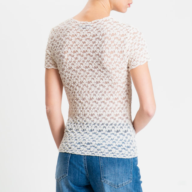 Zeroassoluto-T-shirt in pizzo elasticizzato slim fit - burro
