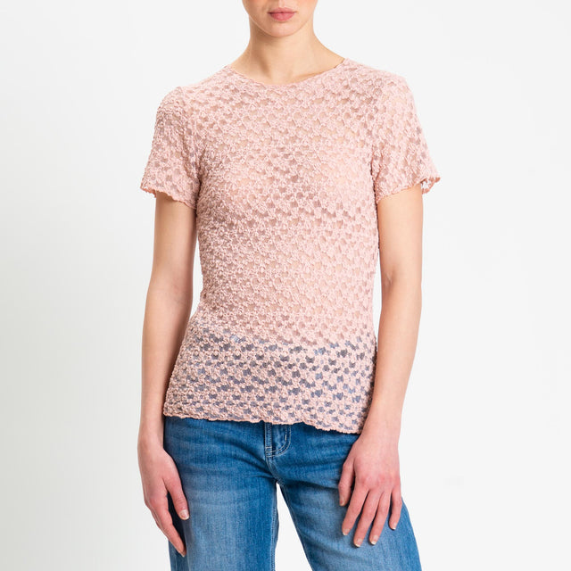 Zeroassoluto-T-shirt in pizzo elasticizzato slim fit - pink