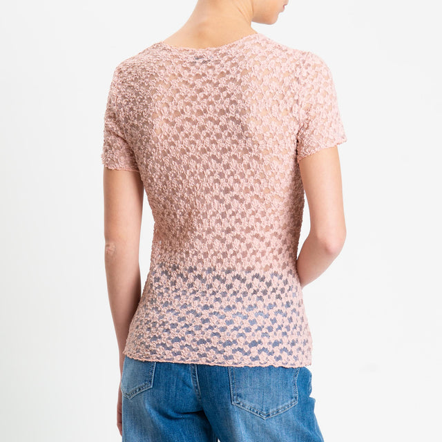 Zeroassoluto-T-shirt in pizzo elasticizzato slim fit - pink
