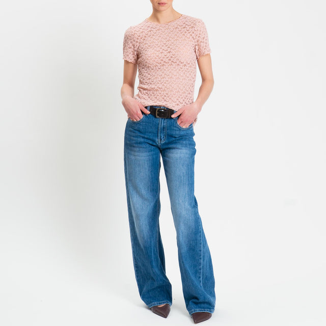 Zeroassoluto-T-shirt in pizzo elasticizzato slim fit - pink