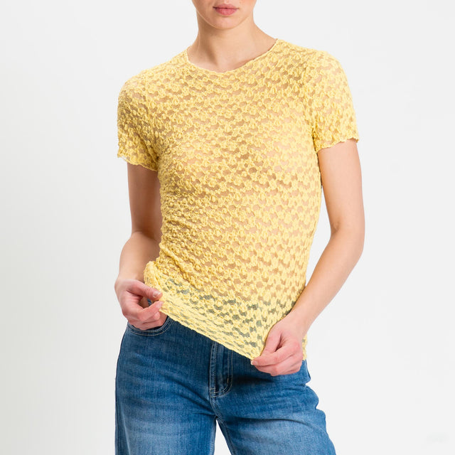 Zeroassoluto-T-shirt in pizzo elasticizzato slim fit - yellow