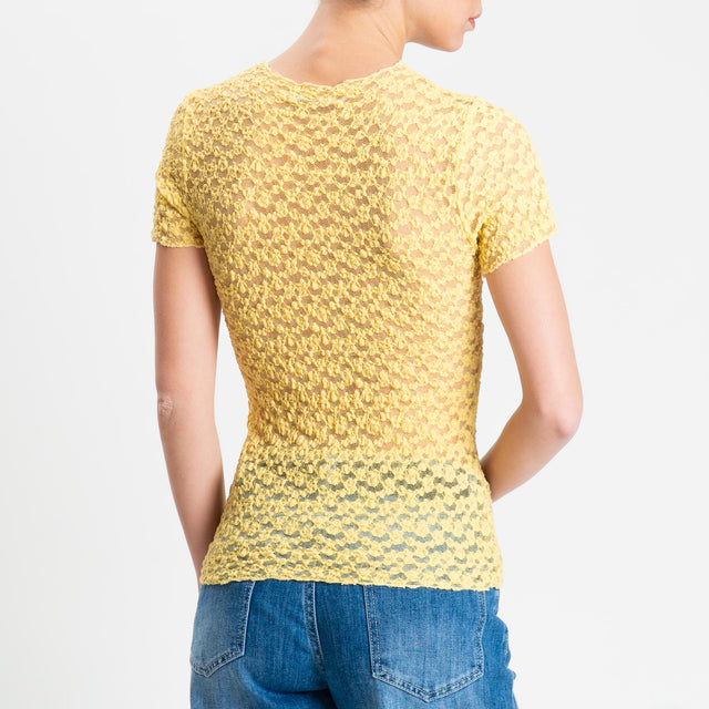 Zeroassoluto-T-shirt in pizzo elasticizzato slim fit - yellow