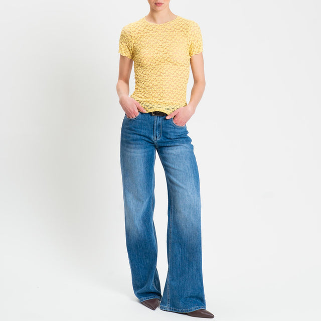 Zeroassoluto-T-shirt in pizzo elasticizzato slim fit - yellow