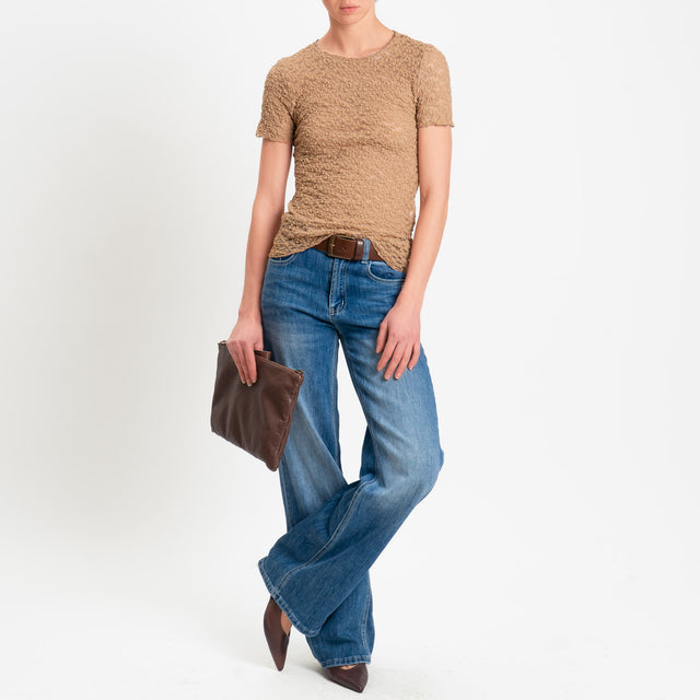 Zeroassoluto-T-shirt in pizzo elasticizzato slim fit - biscotto