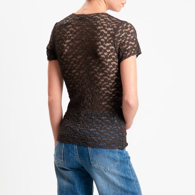 Zeroassoluto-T-shirt in pizzo elasticizzato slim fit - moro