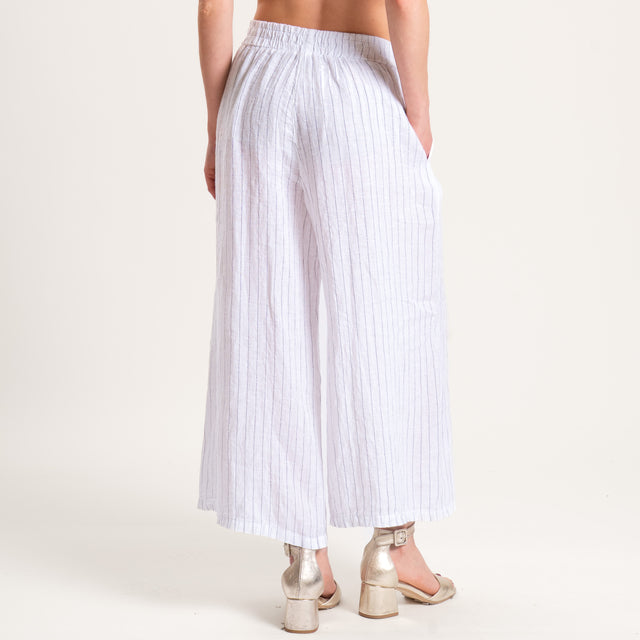 Zeroassoluto-Pantalone PENNY wide leg crop gessato 100%LINO - bianco