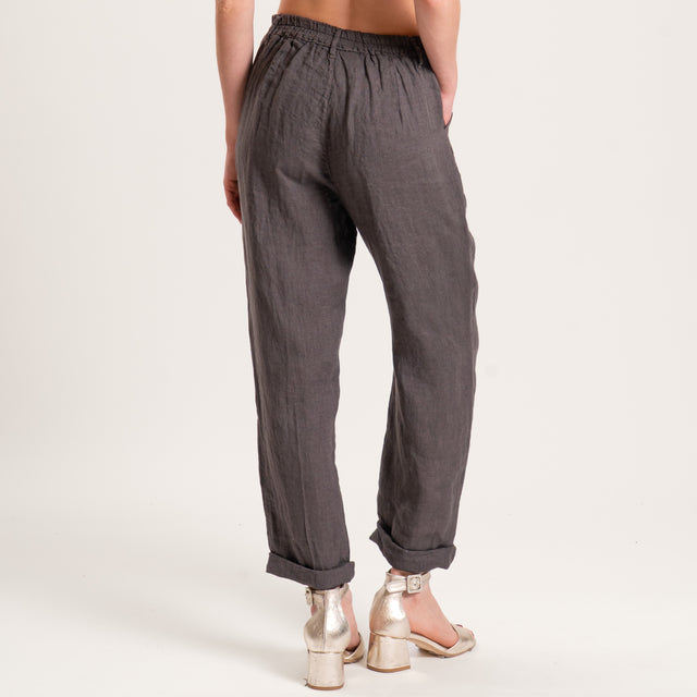 Zeroassoluto-Pantalone PERRY worker 100%LINO elastico dietro - moro
