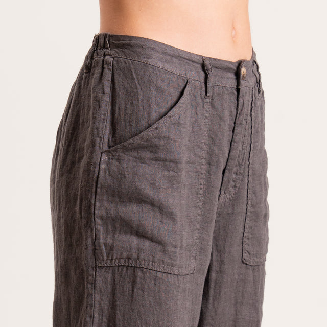Zeroassoluto-Pantalone PERRY worker 100%LINO elastico dietro - moro