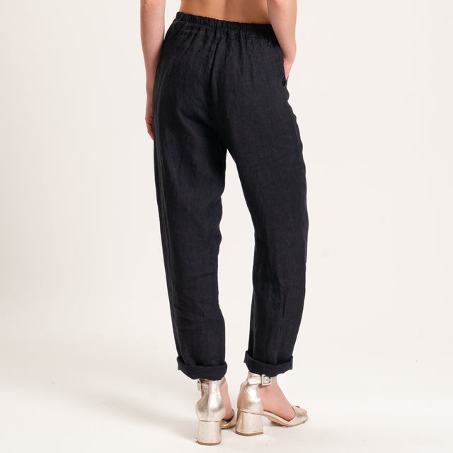 Zeroassoluto-Pantalone PERRY worker 100%LINO elastico dietro - nero