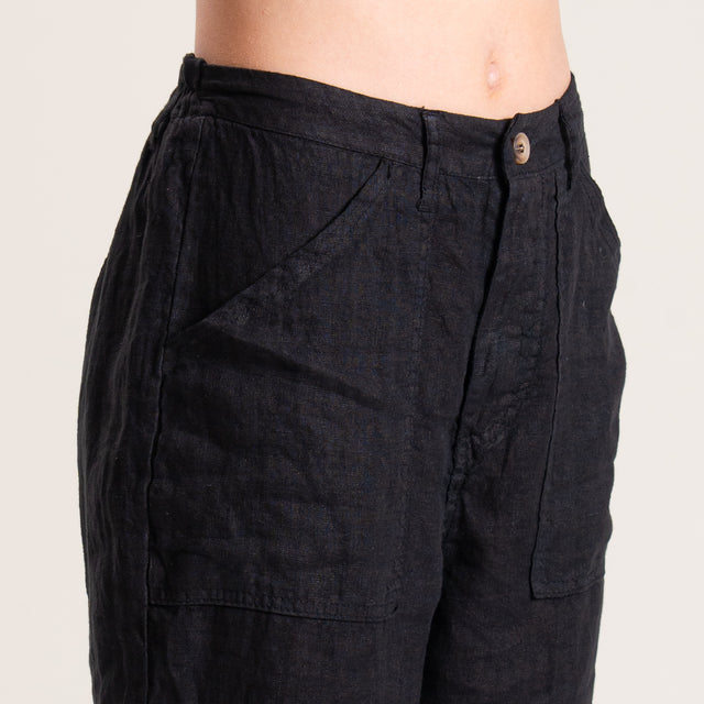 Zeroassoluto-Pantalone PERRY worker 100%LINO elastico dietro - nero
