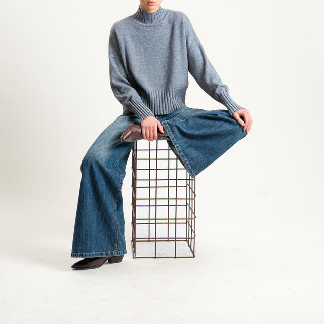 Zeroassoluto-Maglia collo montato bordi a coste - grigio melange