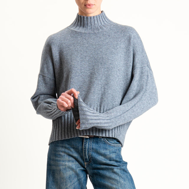 Zeroassoluto-Maglia collo montato bordi a coste - grigio melange