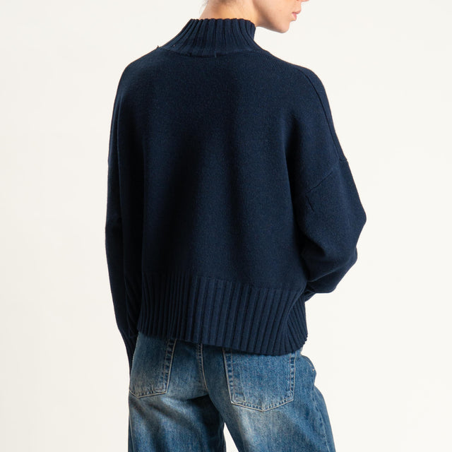 Zeroassoluto-Maglia collo montato bordi a coste - blu
