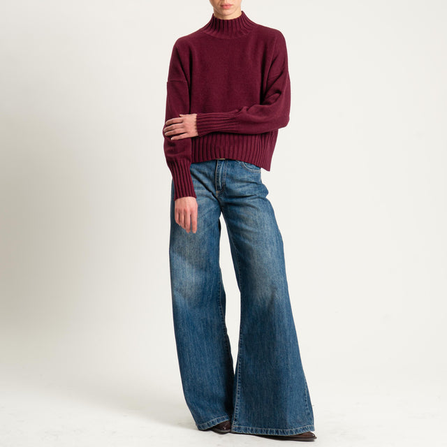 Zeroassoluto-Maglia collo montato bordi a coste - Bordeaux