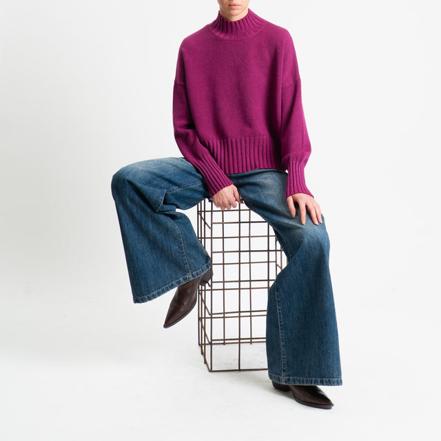 Zeroassoluto-Maglia collo montato bordi a coste - ciclamino