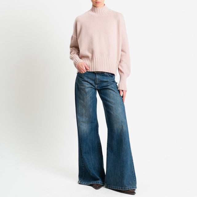 Zeroassoluto-Maglia collo montato bordi a coste - cipria