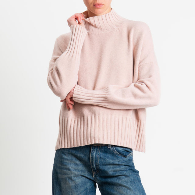 Zeroassoluto-Maglia collo montato bordi a coste - cipria