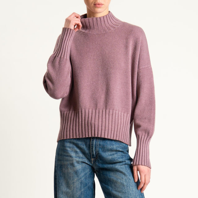 Zeroassoluto-Maglia collo montato bordi a coste - mauve