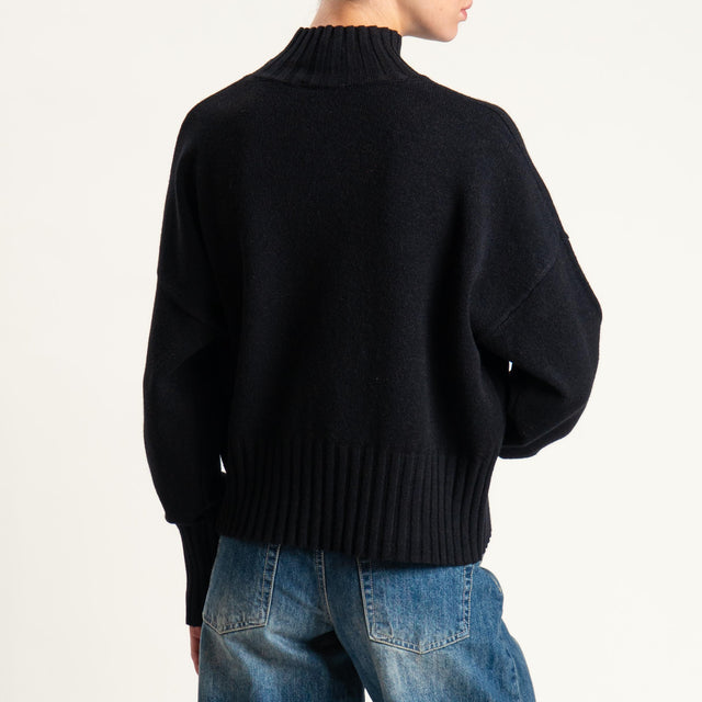 Zeroassoluto-Maglia collo montato bordi a coste - nero