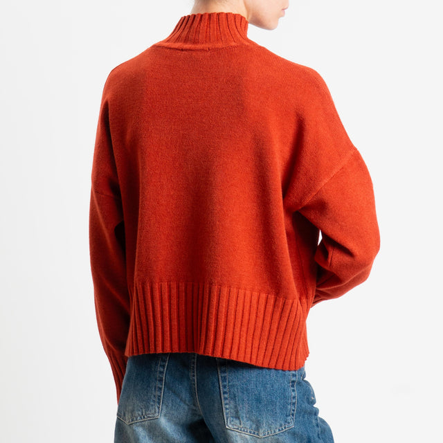 Zeroassoluto-Maglia collo montato bordi a coste - ruggine