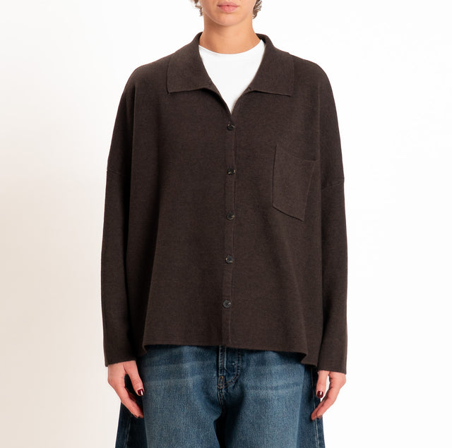 Zeroassoluto-Giacca camicia over in maglia - choco