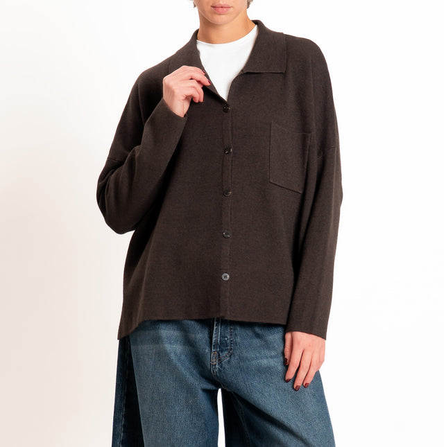 Zeroassoluto-Giacca camicia over in maglia - choco