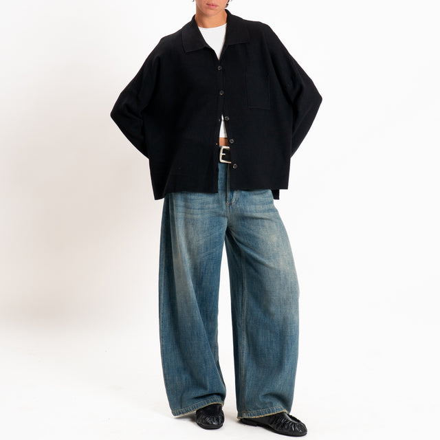 Zeroassoluto-Giacca camicia over in maglia - nero