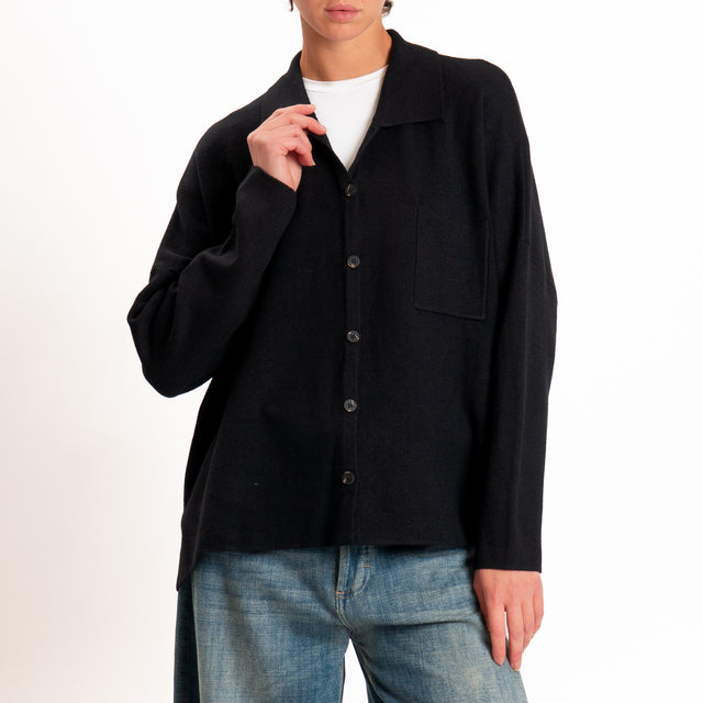 Zeroassoluto-Giacca camicia over in maglia - nero