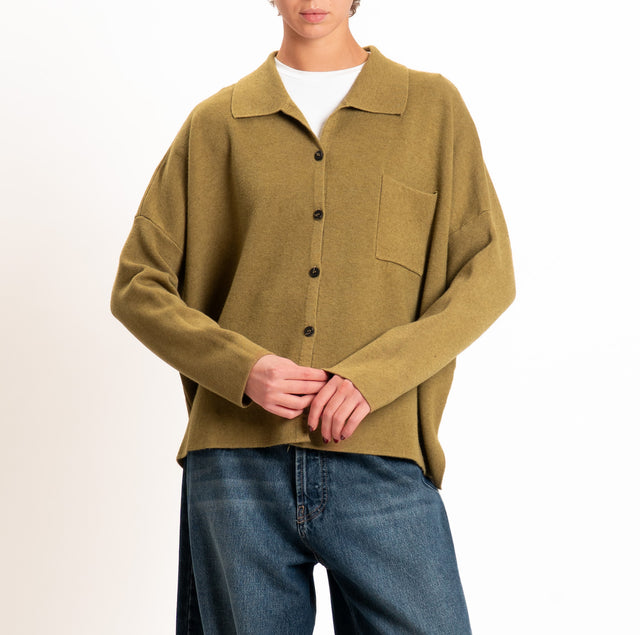 Zeroassoluto-Giacca camicia over in maglia - olio