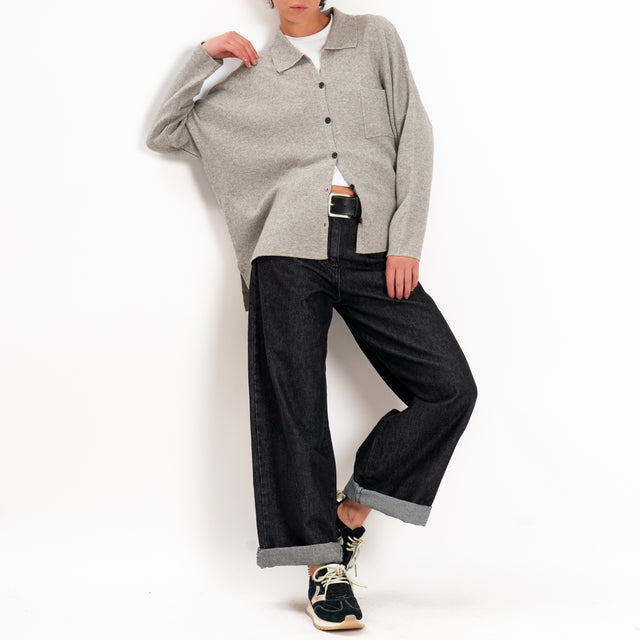 Zeroassoluto-Giacca camicia over in maglia - stone