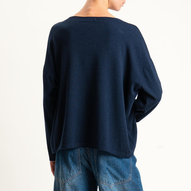 Zeroassoluto-Maglia girocollo a scatola - blu