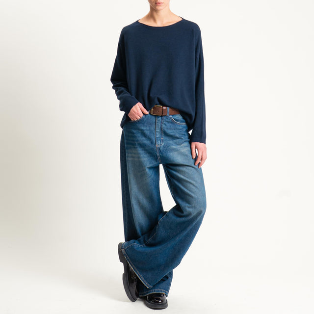 Zeroassoluto-Maglia girocollo a scatola - blu