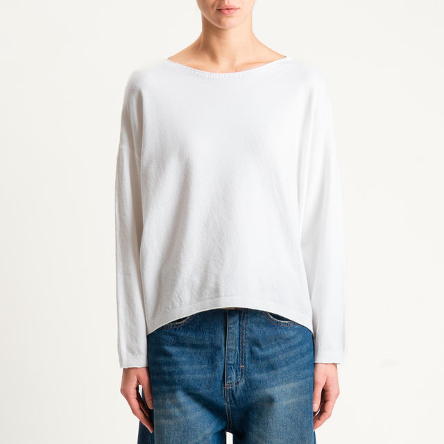 Zeroassoluto-Maglia girocollo a scatola - panna