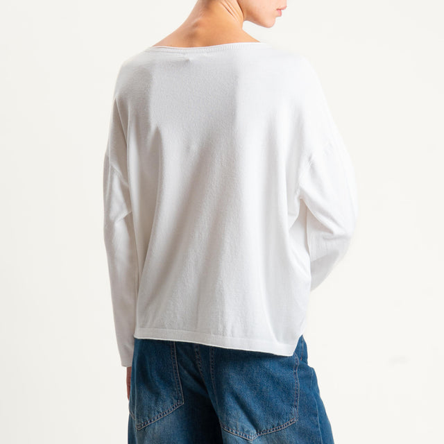 Zeroassoluto-Maglia girocollo a scatola - panna