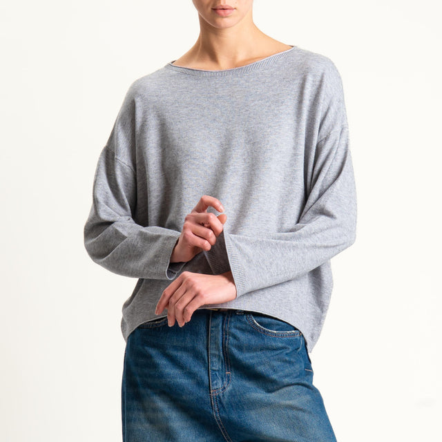 Zeroassoluto-Maglia girocollo a scatola - perla