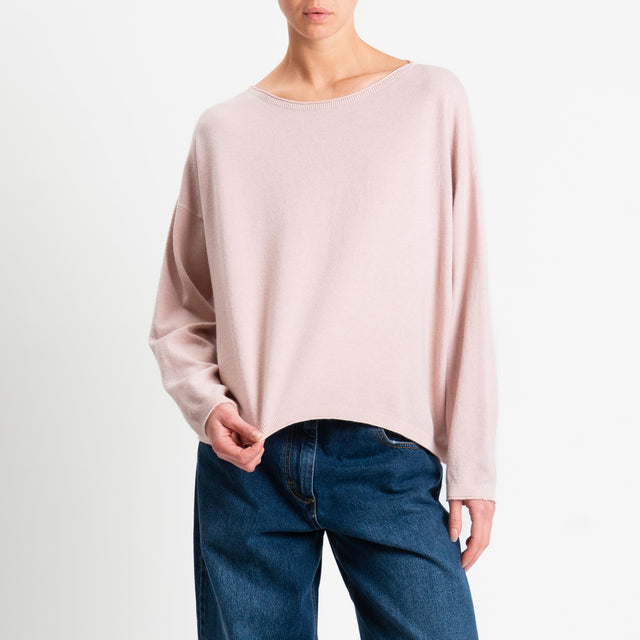 Zeroassoluto-Maglia girocollo a scatola - cipria