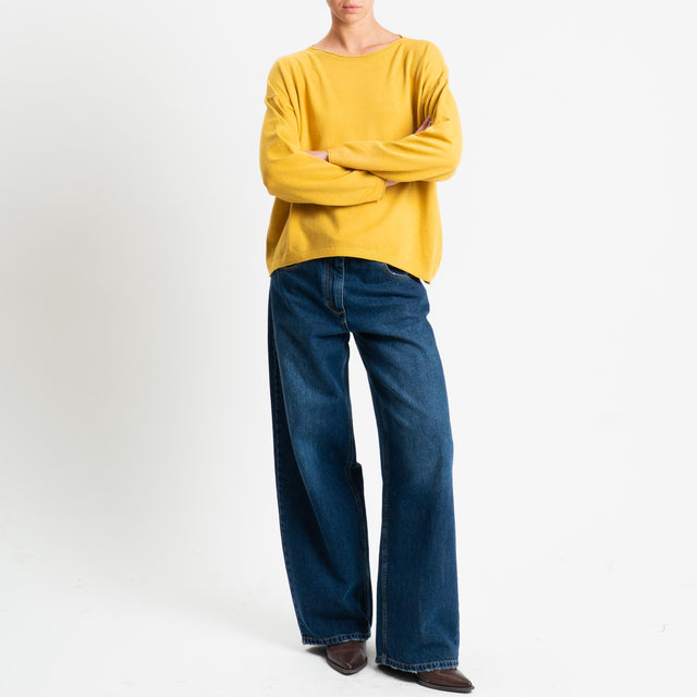 Zeroassoluto-Maglia girocollo a scatola - ocra