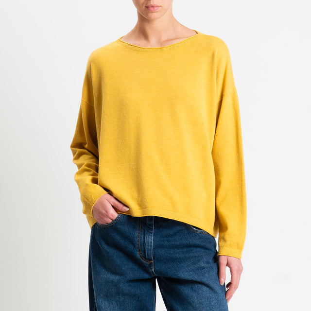 Zeroassoluto-Maglia girocollo a scatola - ocra