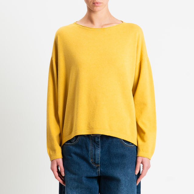 Zeroassoluto-Maglia girocollo a scatola - ocra