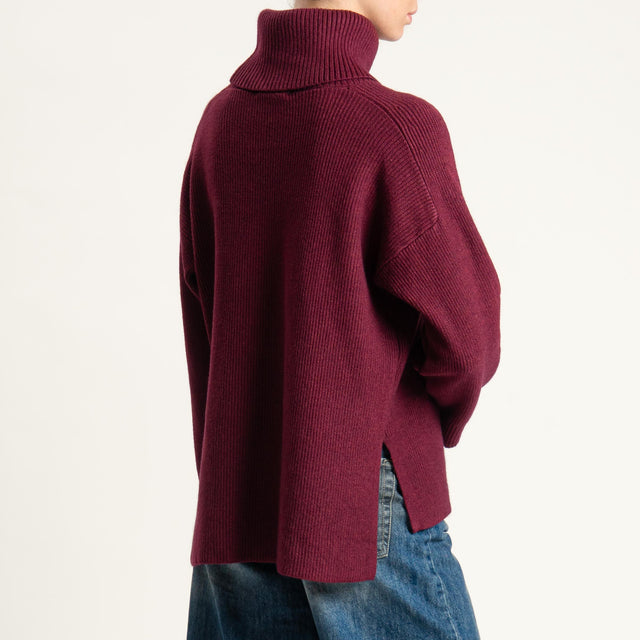 Zeroassoluto-Maglia collo alto spacchi laterali - Bordeaux