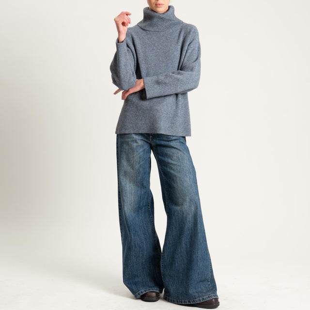 Zeroassoluto-Maglia costa inglese collo alto spacchi laterali - grigio medio melange