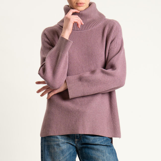 Zeroassoluto-Maglia costa inglese collo alto spacchi laterali - mauve