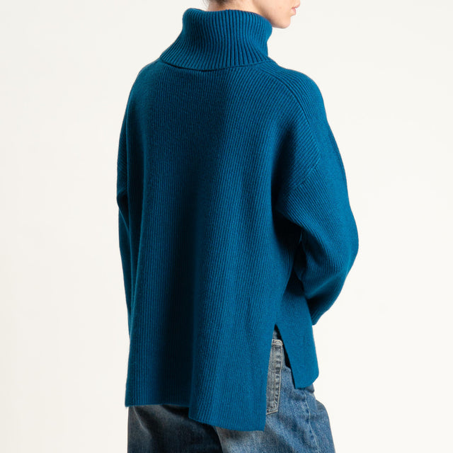 Zeroassoluto-Maglia costa inglese collo alto spacchi laterali - ottanio