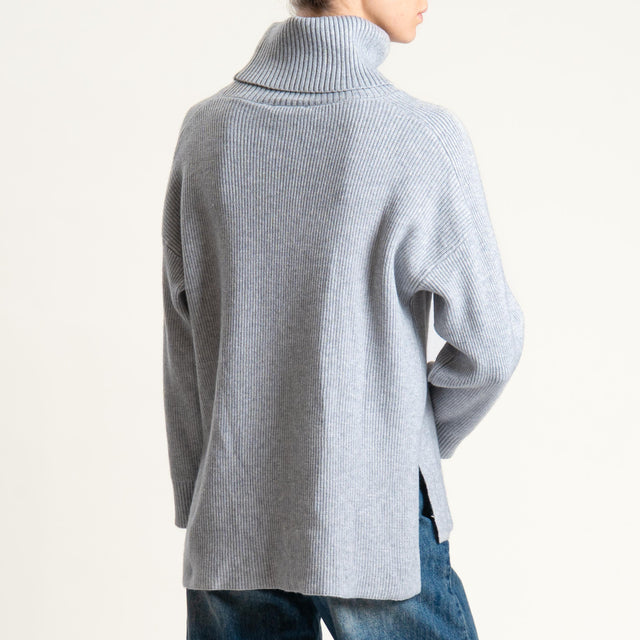 Zeroassoluto-Maglia costa inglese collo alto spacchi laterali - perla
