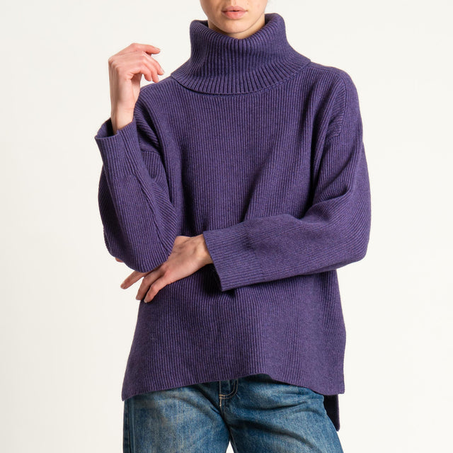 Zeroassoluto-Maglia costa inglese collo alto spacchi laterali - uva