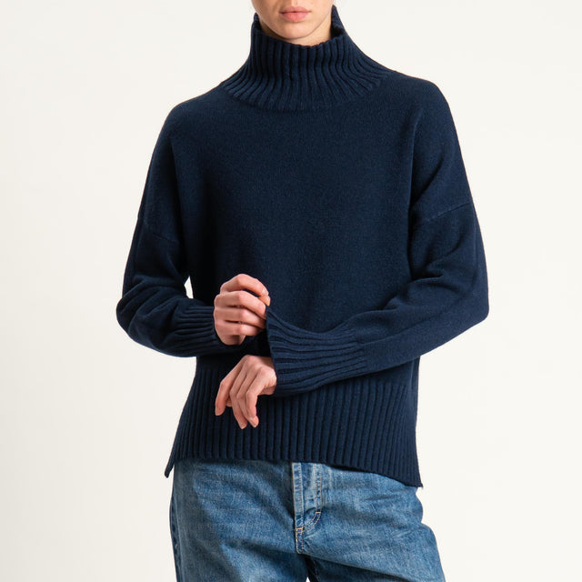 Zeroassoluto-Maglia collo montato bordi a coste - blu